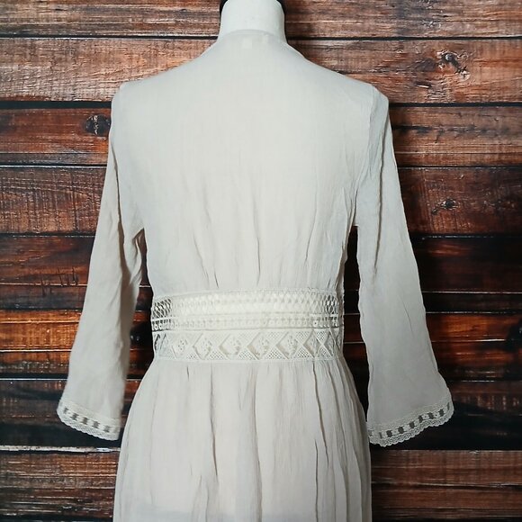 Rebellion Again Small Boho Kimono Duster Renaissance Cover Crochet Taupe - Picture 5 of 9